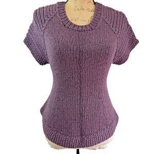Theyskens' Theory Women's Purple Cap Sleeve Round Neck Knit Sweater Sz S/M